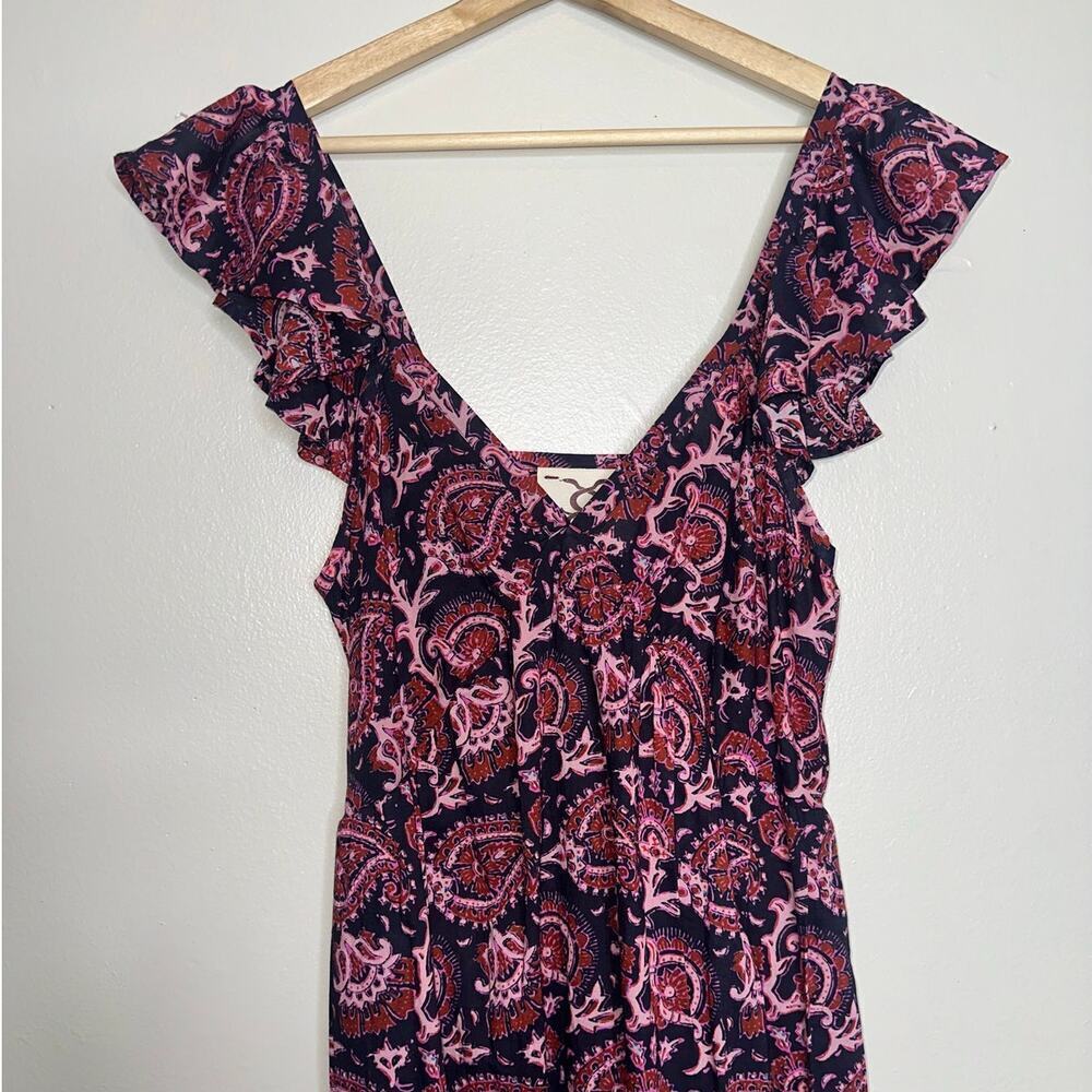 Figue Cosette A-Line Midi Dress Pink Purple Paisley Ruffle Sleeve Small - Picture 4 of 8